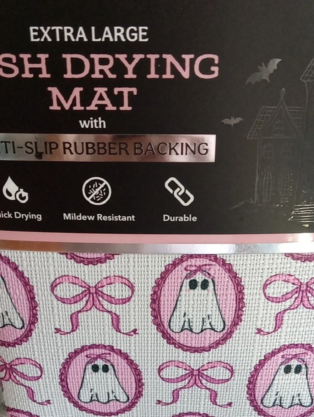 Abbey Pink Ghost Print Extra Large Dish Drying Mat